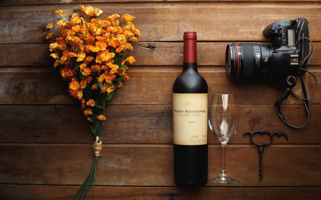 Wine bottle glass flower table free wallpaper - medium preview image