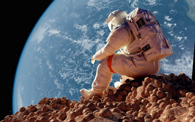 Astronaut rocks earth space aurora free wallpaper - medium preview image