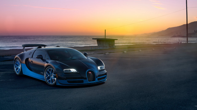 Bugatti parking lot ocean sunset free wallpaper - medium preview image