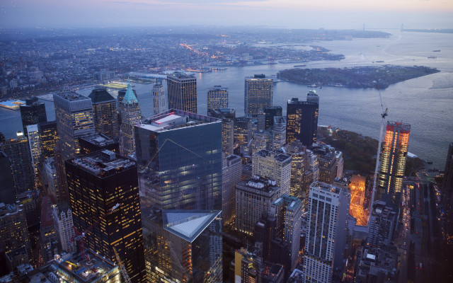 City skyline river dusk lights free wallpaper - medium preview image