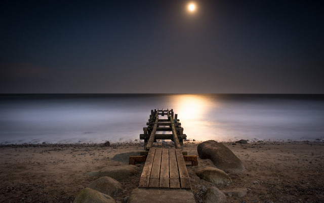 Wooden dock beach full moon free wallpaper - medium preview image