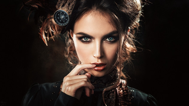 Woman feather clock gothic steampunk free wallpaper - medium preview image