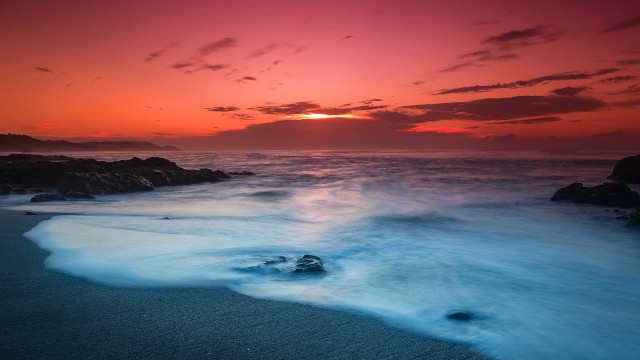Sunset ocean waves rocks shore #2 free wallpaper - medium preview image