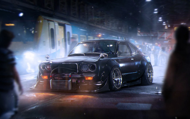 Rainy night car street train free wallpaper - medium preview image