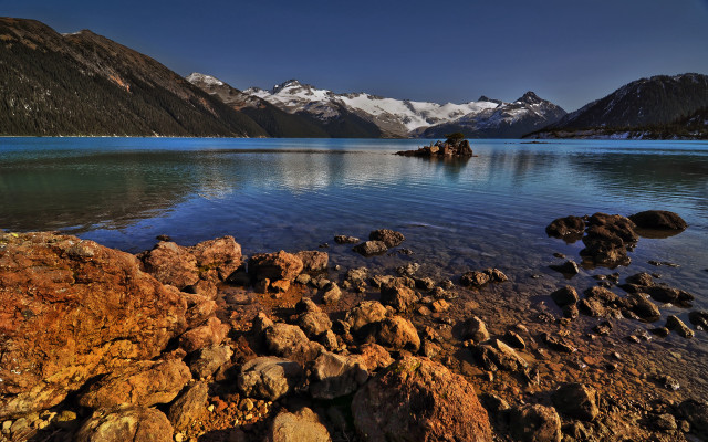 Lake mountains rocks snow planet free wallpaper - medium preview image