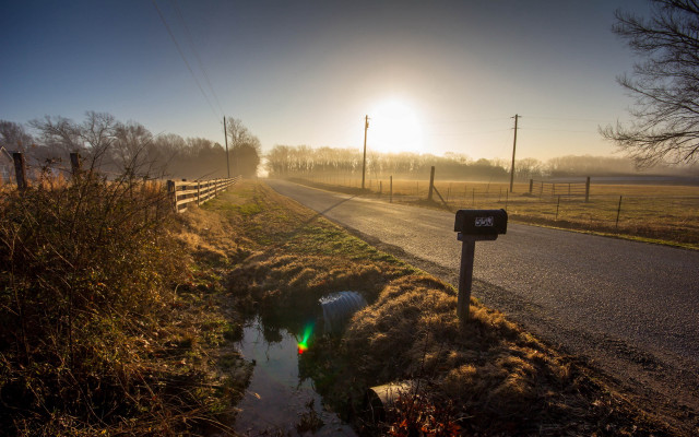 Road fence trees sunset city free wallpaper - medium preview image