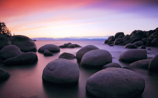 Beach rocks ocean sunset cloudy free wallpaper - medium preview image
