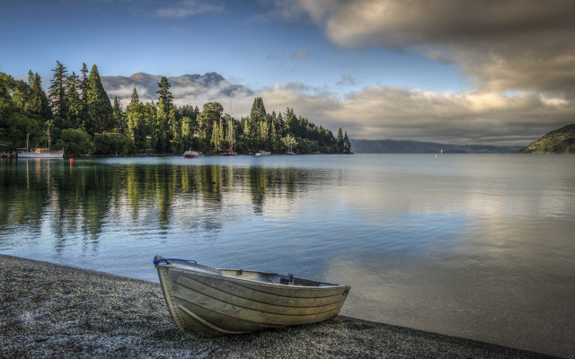 Lake shore forest clouds mountain free wallpaper - medium preview image