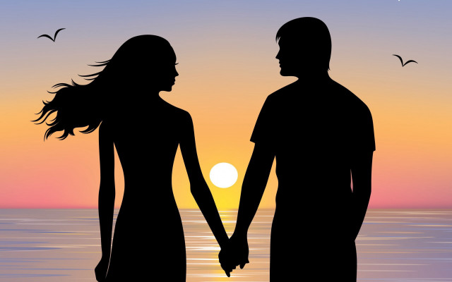 Beach sunset couple holding hands free wallpaper - medium preview image