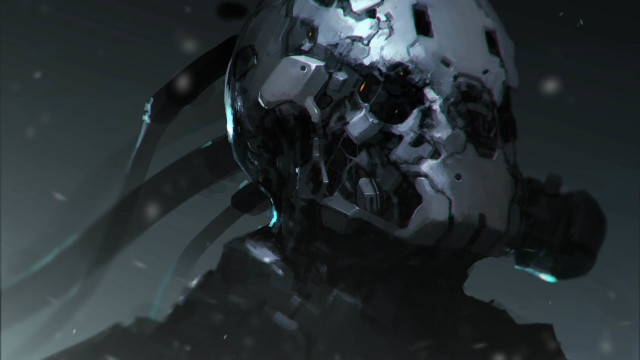 Robot skull helmet cyberpunk snow free wallpaper - medium preview image