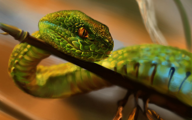 Green cobra branch blurry depth free wallpaper - medium preview image