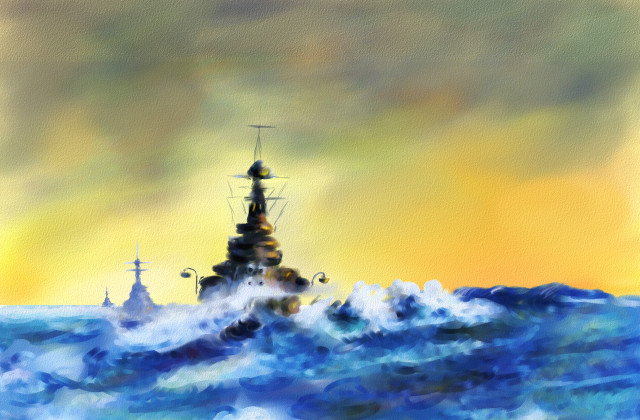Ship ocean yellow sky impressionism free wallpaper - medium preview image