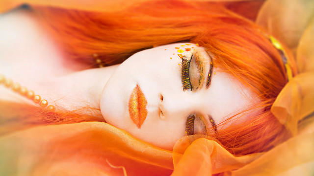 Orange hair gold eyeshadow dreamlike free wallpaper - medium preview image