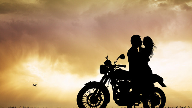 Sunset motorcycle couple bird silhouette free wallpaper - medium preview image