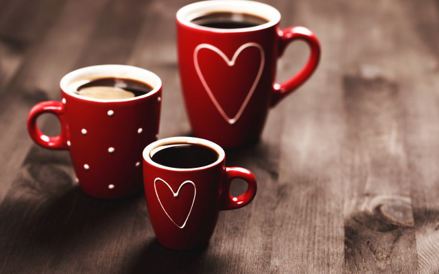 Red coffee mugs hearts wooden free wallpaper - medium preview image