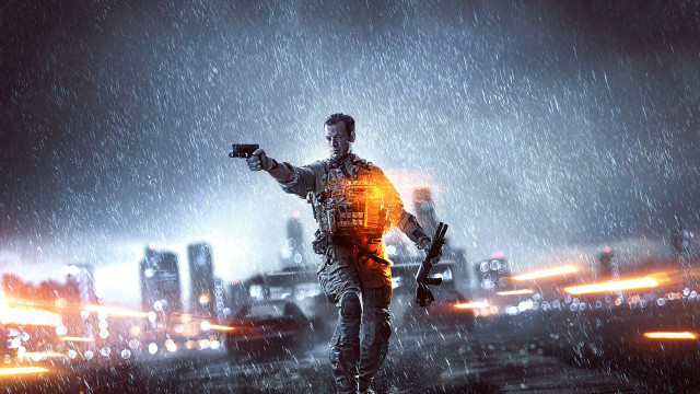 Man gun rain city night free wallpaper - medium preview image