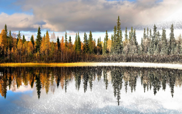 Lake trees snow clouds autumn free wallpaper - medium preview image