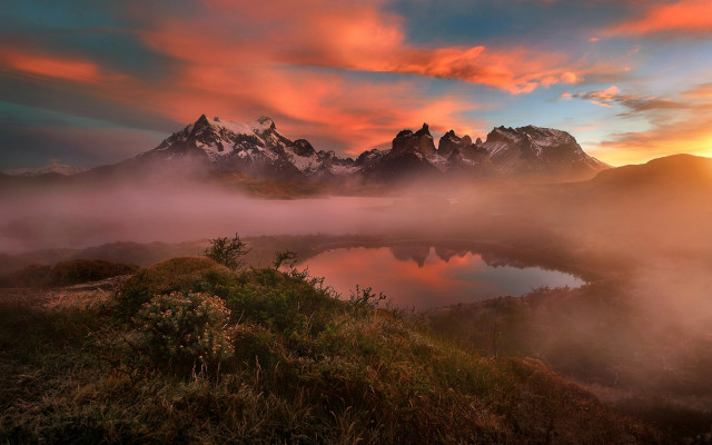 Mountain lake sunset clouds cityscape #3 free wallpaper - medium preview image