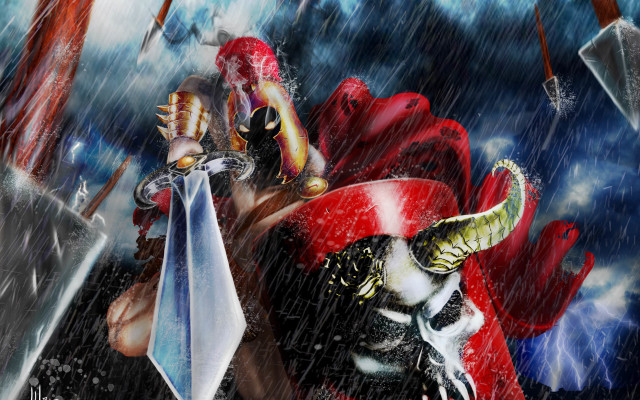 Man sword demon rain dark free wallpaper - medium preview image