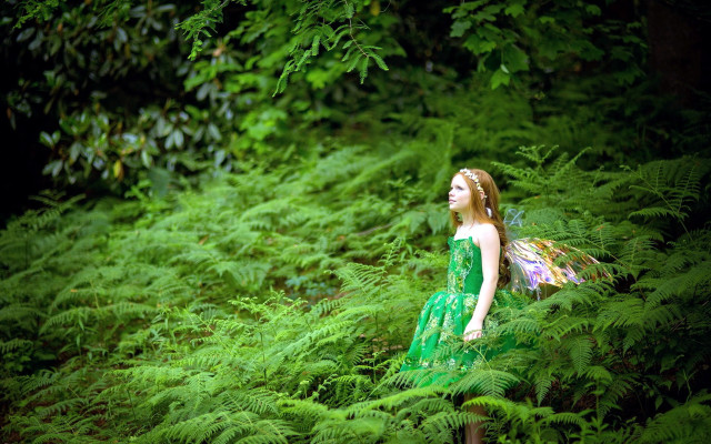 Woman green dress forest fairy free wallpaper - medium preview image