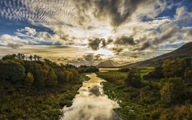 River forest mountains sunset cloudy #4 free wallpaper - medium preview image