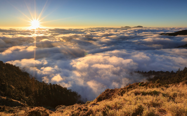 Mountain sun clouds grassy horizon free wallpaper - medium preview image