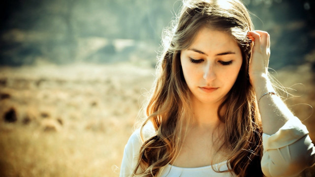 Woman field hair wind hands free wallpaper - medium preview image