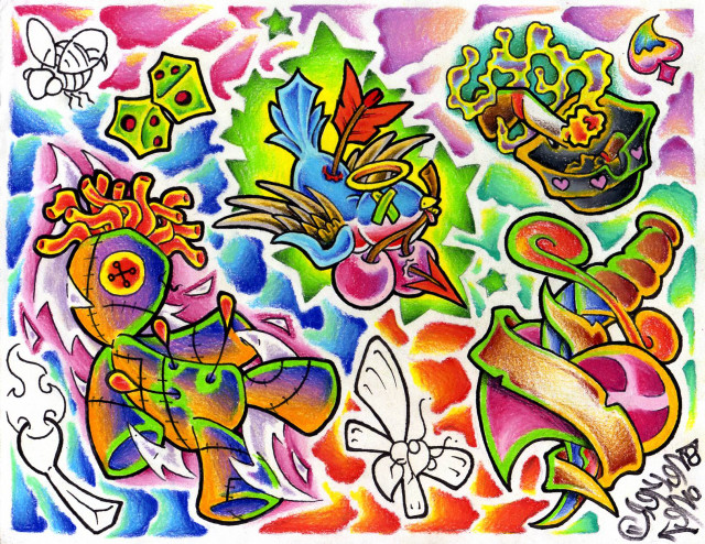 Colored birds flowers drawing black free wallpaper - medium preview image