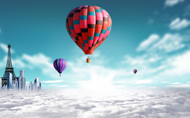 Hot air balloons city clouds free wallpaper - medium preview image