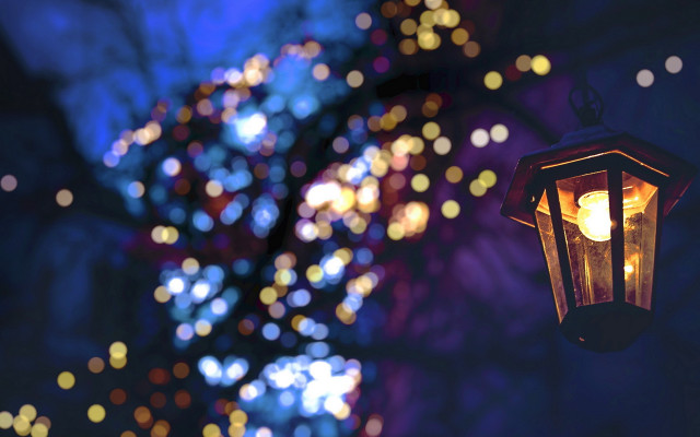 Lanterns city lights bokeh christmas free wallpaper - medium preview image