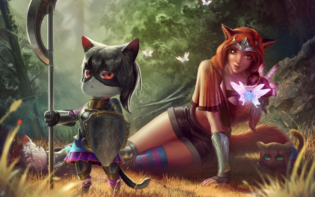 Forest cat girl bow glow free wallpaper - medium preview image