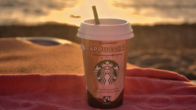 Starbucks cup beach sunset ocean free wallpaper - medium preview image