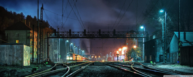 Train track night train crossing free wallpaper - medium preview image