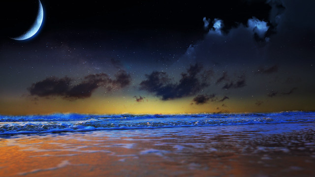 Beach waves crescent moon night free wallpaper - medium preview image