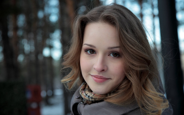 Woman scarf snow portrait bokeh free wallpaper - medium preview image