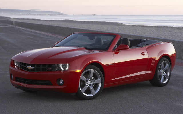 Red chevrolet camaro convertible ocean free wallpaper - medium preview image