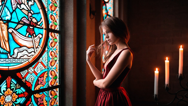 Woman stainedglass candles gothic portrait free wallpaper - medium preview image