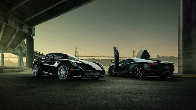Black sports cars bridge sunset free wallpaper - medium preview image