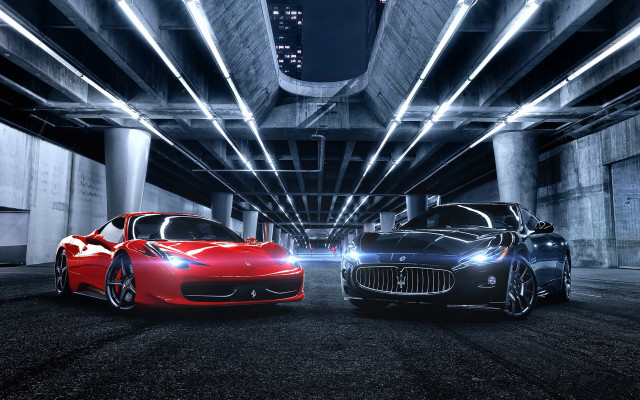 Two cars parking garage night free wallpaper - medium preview image