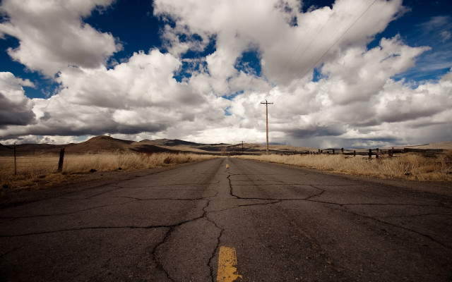 Deserted road telephone pole cloudy free wallpaper - medium preview image