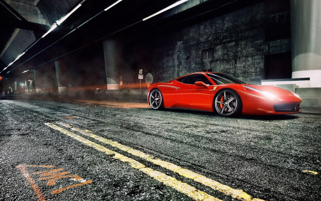 Red sports car tunnel street free wallpaper - medium preview image