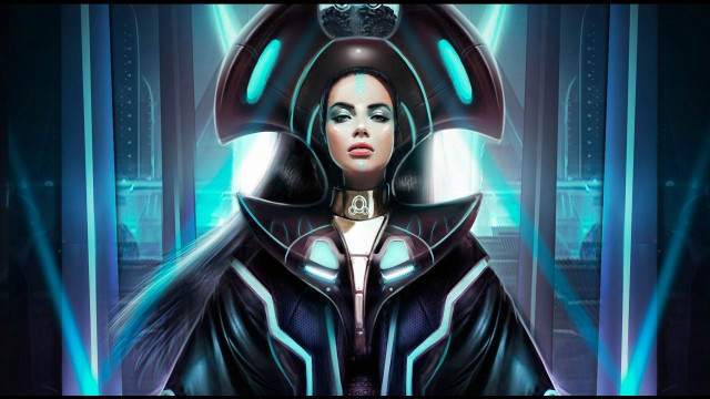 Futuristic woman helmet cyberpunk glowing free wallpaper - medium preview image