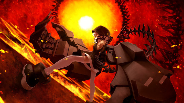 Woman black dress sword fireball free wallpaper - medium preview image