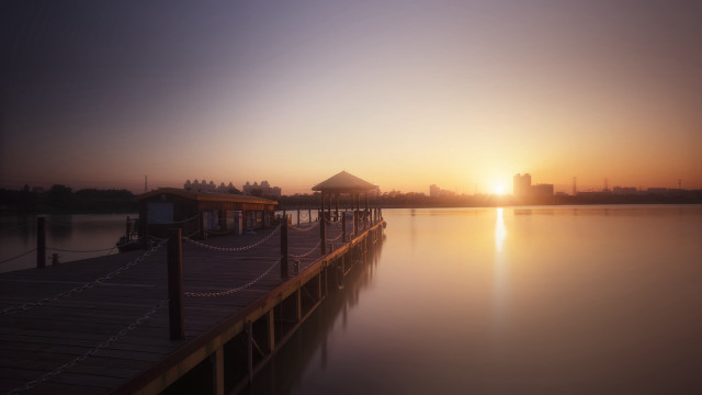 Pier sunset building dock cityscape free wallpaper - medium preview image