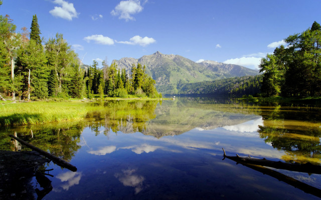 Lake mountains trees clouds sky free wallpaper - medium preview image