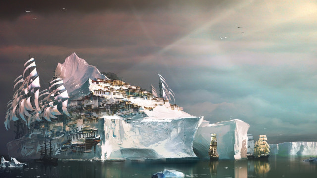 Iceberg lake city boat castle free wallpaper - medium preview image