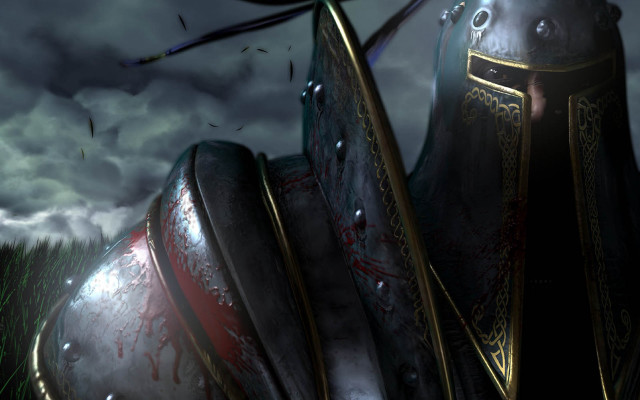 Knight sword armor grass clouds free wallpaper - medium preview image