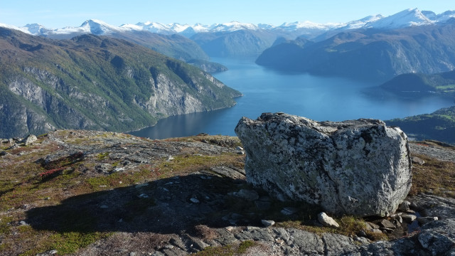 Large rock lake mountains snowy free wallpaper - medium preview image
