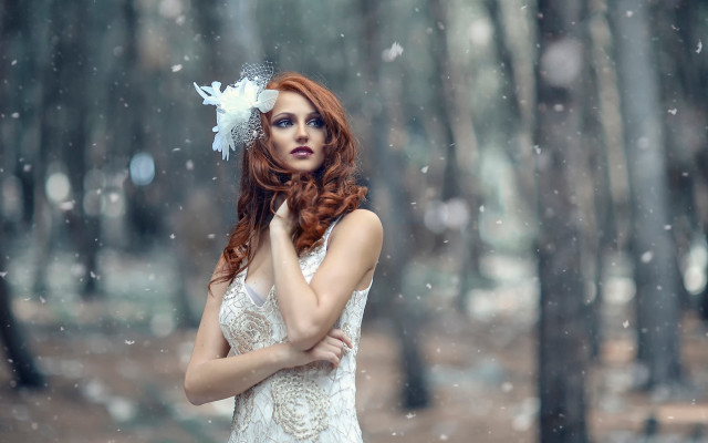 Snowy woman white dress flower free wallpaper - medium preview image