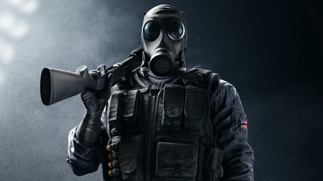 Gas mask man megaphone smokestack free wallpaper - medium preview image